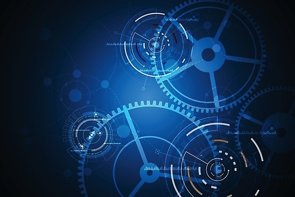 EPS 해외이미지 디자인 컨셉 일러스트 추상 미래 사람없음 그래픽 파란색 디지털 톱니바퀴 해외202004 해외일러스트 컬러 무늬 파일형식 벡터 이미지허브