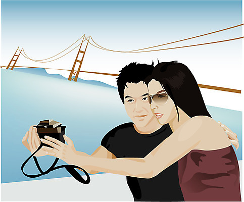 EPS 주간 웰빙 부부 커플 계절 여자 남자 바다 여행 북아메리카 일러스트 사람 취미 야외 두명 여름 관광지 여름휴가 바캉스 카메라 촬영 미국 금문교 기념사진 국내일러스트 자연요소 관계 휴가 아메리카 전자제품 다리_건축물 파일형식 벡터 여름_계절