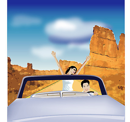 EPS 주간 웰빙 커플 여자 남자 바다 여행 북아메리카 일러스트 자동차 휴가 사람 풍경 취미 야외 두명 관광지 여름휴가 바캉스 미국 만세 드라이브 애리조나 국내일러스트 자연요소 육상교통 관계 모션 아메리카 운전 파일형식 벡터 여름_계절