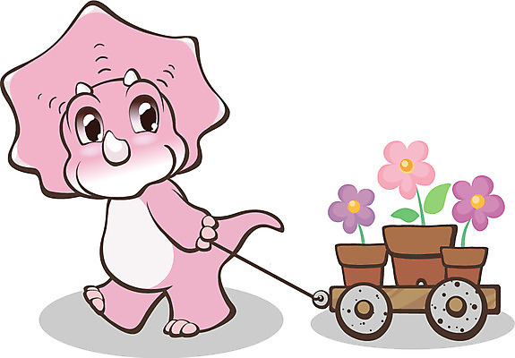 EPS 동물 척추동물 캐릭터 한마리 꽃 화분 동물캐릭터 일러스트 파충류 사람없음 수레 운반 오브젝트 공룡 공룡캐릭터 멸종 멸종위기동물 트리케라톱스 일러캐릭터 멸종위기종 식물 1 카트 초식공룡 파일형식 벡터