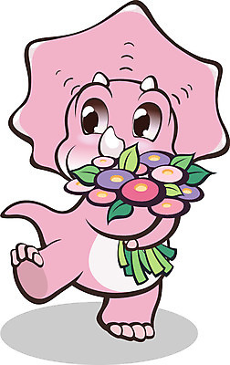 EPS 동물 척추동물 캐릭터 한마리 꽃 부케 동물캐릭터 일러스트 파충류 사람없음 오브젝트 공룡 공룡캐릭터 멸종 멸종위기동물 트리케라톱스 일러캐릭터 멸종위기종 식물 1 꽃다발 초식공룡 파일형식 벡터