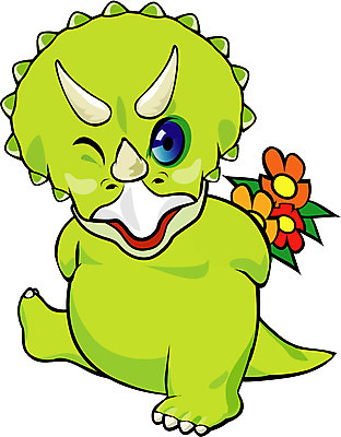 EPS 클립아트 동물 척추동물 캐릭터 꽃 동물캐릭터 일러스트 파충류 윙크 사람없음 장미 공룡 공룡캐릭터 초식 트리케라톱스 일러캐릭터 식물 표정 초식공룡 파일형식 벡터