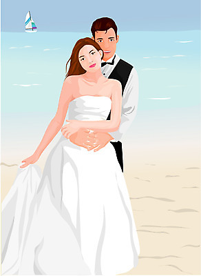 EPS 주간 커플 여자 남자 신부 바다 신랑 결혼 일러스트 사랑 사람 야외 두명 신혼여행 바다배경 국내일러스트 자연요소 감정 백그라운드 관계 이벤트 파일형식 벡터