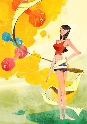 전신 PSD 우먼라이프 라이프스타일 여자 다이어트 일러스트 줄자 자 관리 한명 서기 사람 성인 라이프 운동 뷰티 아령 몸매 국내일러스트 1 모션 문구용품 건강 생활 파일형식