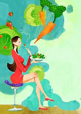 전신 PSD 우먼라이프 라이프스타일 접시 여자 음식 다이어트 채소 의자 일러스트 방울토마토 한명 사람 앉기 성인 라이프 뷰티 식사 당근 샐러드 양배추 국내일러스트 1 식기 가구 토마토 모션 뿌리채소 건강 생활 파일형식