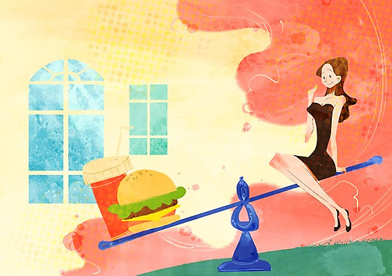 전신 PSD 우먼라이프 라이프스타일 여자 음료 음식 빵 다이어트 일러스트 창문 패스트푸드 한명 사람 앉기 성인 라이프 뷰티 햄버거 무게 몸무게 콜라 시소 국내일러스트 1 모션 건강 생활 인스턴트 놀이기구 탄산음료 파일형식