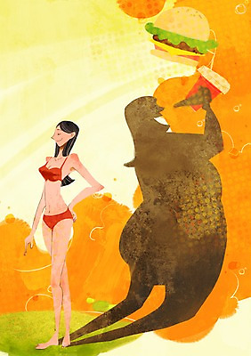 전신 PSD 우먼라이프 라이프스타일 여자 수영복 실루엣 음식 다이어트 일러스트 피자 패스트푸드 그림자 한명 서기 사람 성인 라이프 비키니 뷰티 햄버거 몸무게 먹기 콜라 과체중 국내일러스트 1 옷 모션 서양음식 촬영기법 건강 생활 인스턴트 탄산음료 파일형식