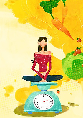 전신 PSD 우먼라이프 라이프스타일 여자 다이어트 채소 일러스트 방울토마토 저울 한명 사람 앉기 성인 라이프 뷰티 당근 무게 몸무게 양배추 국내일러스트 1 토마토 모션 뿌리채소 건강 생활 파일형식