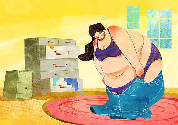 전신 PSD 우먼라이프 라이프스타일 옷 여자 다이어트 일러스트 바지 창문 한명 서기 사람 성인 라이프 뷰티 속옷 몸무게 서랍장 과체중 힘듦 국내일러스트 1 가구 컨셉 모션 하의 건강 생활 파일형식