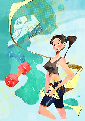 PSD 우먼라이프 라이프스타일 여자 운동화 다이어트 일러스트 줄자 한명 서기 사람 상반신 성인 라이프 운동 뷰티 아령 국내일러스트 1 신발 모션 자 건강 생활 파일형식