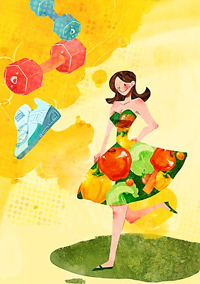 전신 PSD 우먼라이프 라이프스타일 원피스 여자 운동화 다이어트 채소 일러스트 파프리카 한명 서기 사람 성인 라이프 뷰티 당근 아령 사과 양배추 국내일러스트 1 옷 신발 과일 모션 뿌리채소 건강 생활 파일형식