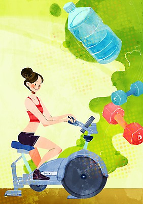 전신 PSD 우먼라이프 라이프스타일 여자 다이어트 일러스트 한명 사람 앉기 성인 라이프 운동 뷰티 자전거 운동기구 아령 물병 국내일러스트 1 모션 건강 생활 바이크 헬스 물통 파일형식