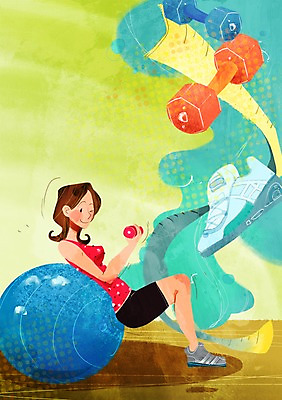 전신 PSD 우먼라이프 라이프스타일 여자 운동화 다이어트 일러스트 공 한명 사람 성인 라이프 운동 뷰티 운동기구 기댐 아령 짐볼 국내일러스트 1 신발 모션 건강 생활 헬스 파일형식