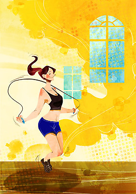 전신 PSD 우먼라이프 라이프스타일 여자 다이어트 일러스트 창문 한명 사람 성인 라이프 달리기 운동 뷰티 운동기구 줄넘기 국내일러스트 1 모션 건강 생활 헬스 파일형식