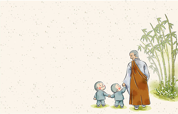 전신 식물 기념일 남자 아시아 종교 문화 어린이 백그라운드 불교 일러스트 서기 사람 소년 손잡기 산책 부처님오신날 승려 대나무 동자승 승복 남자만 어린이만 소년만 국내일러스트 AI파일 나무 나라 모션 휴식 이벤트 성직자 파일형식 벡터