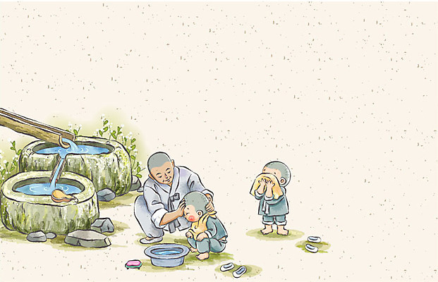 전신 식물 기념일 남자 아시아 종교 문화 어린이 백그라운드 불교 일러스트 사람 앉기 소년 세명 수건 부처님오신날 돌_바위 풀 세수 승려 고무신 동자승 대야 바가지 승복 우물 남자만 어린이만 소년만 국내일러스트 AI파일 나라 신발 모션 이벤트 위생용품 청결 성직자 파일형식 벡터