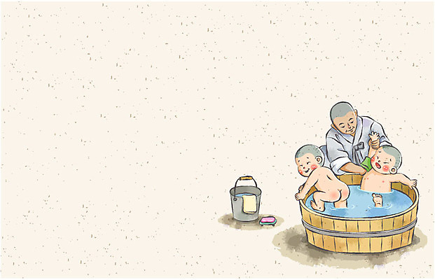 전신 기념일 남자 아시아 종교 문화 어린이 백그라운드 불교 일러스트 욕조 사람 앉기 소년 세명 물 수건 목욕 부처님오신날 승려 양동이 탕 동자승 비누 승복 때수건 남자만 어린이만 소년만 국내일러스트 AI파일 자연요소 나라 음식 모션 이벤트 위생용품 청결 성직자 파일형식 벡터