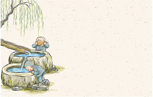 전신 나무 식물 기념일 남자 아시아 종교 문화 어린이 백그라운드 불교 일러스트 서기 사람 소년 두명 물 부처님오신날 마시기 돌_바위 승려 동자승 박 승복 우물 남자만 어린이만 소년만 국내일러스트 AI파일 자연요소 나라 모션 이벤트 성직자 파일형식 벡터