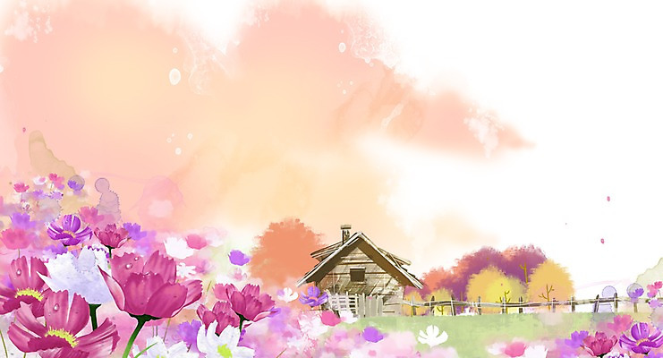 PSD 나무 식물 건축물 계절 꽃 컬러 백그라운드 꽃밭 꽃백그라운드 일러스트 자연 주택 풍경 사람없음 건물 울타리 가을풍경 가을 풀 자주색 코스모스 가을배경 국내일러스트 건축 담장 생태계 파일형식 가을_계절