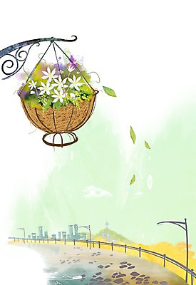 PSD 식물 건축물 계절 꽃 화분 길 백그라운드 잎 가로등 꽃백그라운드 일러스트 자연 거리 풍경 사람없음 건물 울타리 봄풍경 봄 봄배경 국내일러스트 공공시설 건축 담장 생태계 파일형식