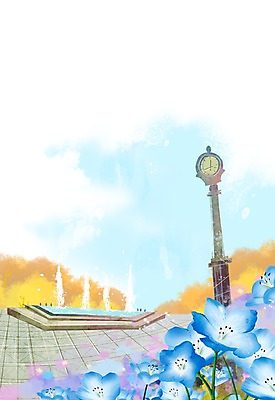 PSD 나무 식물 시설물 계절 공원 꽃 컬러 백그라운드 꽃백그라운드 일러스트 자연 풍경 사람없음 파란색 탑 봄풍경 봄 풀 분수 시계탑 분수대 광장 분수_분수대 봄배경 국내일러스트 건축물 공공시설 생태계 파일형식