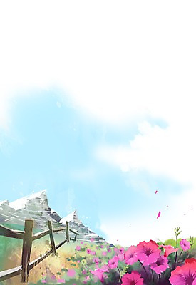 PSD 나무 식물 계절 꽃 컬러 백그라운드 겨울 꽃백그라운드 일러스트 자연 산 풍경 초원 사람없음 울타리 눈 풀 자주색 메꽃 겨울배경 국내일러스트 자연요소 날씨 담장 생태계 파일형식