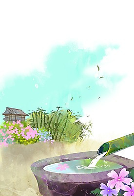 PSD 나무 식물 계절 꽃 백그라운드 꽃백그라운드 일러스트 자연 풍경 사람없음 물 봄풍경 봄 사찰 풀 약수물 약수터 봄배경 국내일러스트 자연요소 종교건축 생태계 파일형식