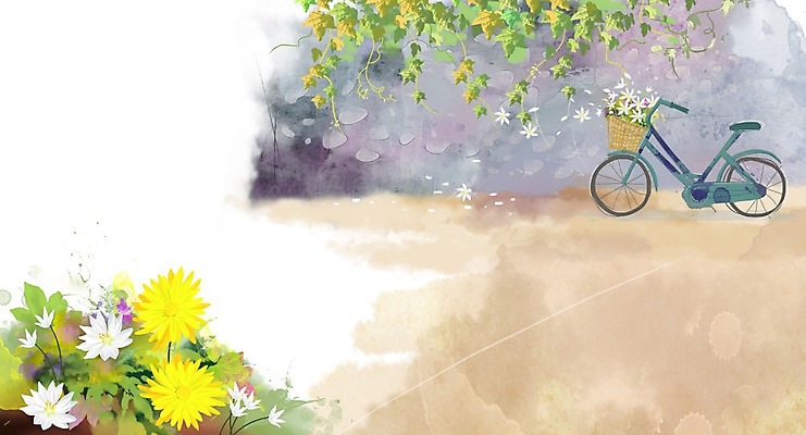 PSD 나무 식물 계절 꽃 백그라운드 꽃백그라운드 일러스트 자연 돌담 풍경 사람없음 담장 자전거 봄풍경 봄 들꽃 풀 봄배경 국내일러스트 바이크 돌_바위 생태계 파일형식