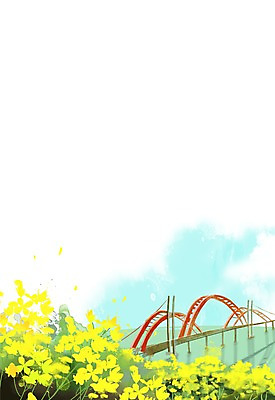 PSD 나무 식물 시설물 건축물 계절 꽃 컬러 백그라운드 꽃백그라운드 일러스트 자연 풍경 사람없음 강 노란색 봄풍경 봄 풀 유채 가교 봄배경 국내일러스트 건축 생태계 파일형식