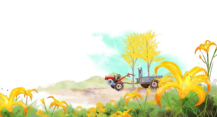 PSD 나무 식물 계절 꽃 컬러 백그라운드 꽃백그라운드 일러스트 자연 산 풍경 사람없음 노란색 봄풍경 봄 시골 풀 농기구 경운기 히아신스 봄배경 국내일러스트 농업 농기계 생태계 파일형식