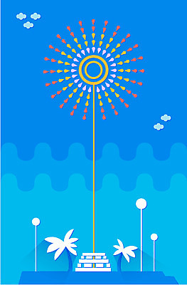 나무 식물 구름 계절 백그라운드 일러스트 하늘 불꽃놀이 풍경 이벤트 사람없음 건물 여름 축제 여름풍경 플랫 국내일러스트 AI파일 자연요소 건축물 놀이 파일형식 벡터 여름_계절