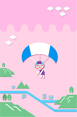 전신 나무 식물 구름 계절 스포츠 백그라운드 일러스트 하늘 레저 산 한명 사람 풍경 건물 여름 여름풍경 장비 플랫 패러글라이딩 국내일러스트 AI파일 자연요소 1 건축물 파일형식 벡터 여름_계절