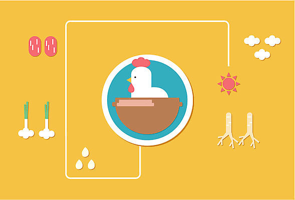 동물 구름 그릇 계절 음식 백그라운드 일러스트 여름음식 마늘 풍경 사람없음 여름 태양 여름풍경 닭 플랫 인삼 뚝배기 보양식 삼계탕 제철음식 국내일러스트 AI파일 자연요소 식기 채소 조류 삼 몸보신 제철 파일형식 벡터 여름_계절