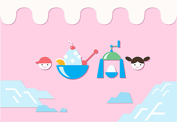 그릇 식기 계절 여자 남자 백그라운드 과일 일러스트 디저트 여름음식 수저 사람 풍경 두명 여름 얼음 기계 여름풍경 플랫 빙수 팥빙수 제철음식 국내일러스트 AI파일 자연요소 음식 제철 파일형식 벡터 여름_계절