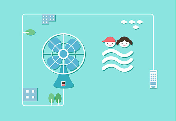 나무 식물 구름 계절 여자 남자 백그라운드 일러스트 바람 사람 풍경 두명 건물 여름 여름풍경 선풍기 플랫 리모컨 국내일러스트 AI파일 자연요소 건축물 날씨 가전제품 파일형식 벡터 여름_계절