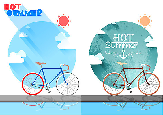 구름 계절 호수 백그라운드 일러스트 하늘 풍경 사람없음 물 여름 태양 반사 자전거 빈티지 비교 플랫 시원함 복고 국내일러스트 AI파일 자연요소 컨셉 바이크 파일형식 벡터
