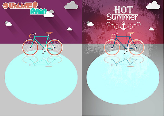 구름 계절 백그라운드 일러스트 풍경 사람없음 물 여름 반사 자전거 연못 빈티지 비교 플랫 시원함 복고 국내일러스트 AI파일 자연요소 컨셉 바이크 파일형식 벡터