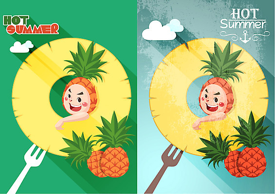 구름 계절 얼굴 백그라운드 포크 과일 일러스트 단면 사람 풍경 두명 여름 빈티지 비교 플랫 시원함 파인애플 복고 슬라이스 국내일러스트 AI파일 자연요소 식기 컨셉 신체부위 열대과일 파일형식 벡터