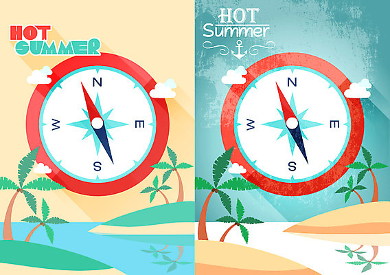 나무 식물 구름 계절 바다 섬 백그라운드 일러스트 풍경 사람없음 여름 야자수 여름풍경 빈티지 비교 플랫 나침반 시원함 방향 복고 국내일러스트 AI파일 자연요소 컨셉 파일형식 벡터 여름_계절