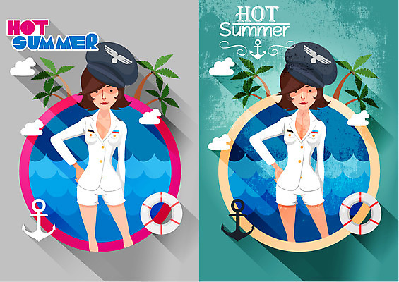 나무 식물 구름 모자 옷 계절 여자 파도 백그라운드 일러스트 서기 풍경 상반신 성인 두명 여름 야자수 여름풍경 빈티지 비교 플랫 시원함 돛 복고 튜브 마린룩 선장 성인여자만 국내일러스트 AI파일 자연요소 잡화 바다 컨셉 모션 사람 여자만 성인만 파일형식 벡터 여름_계절