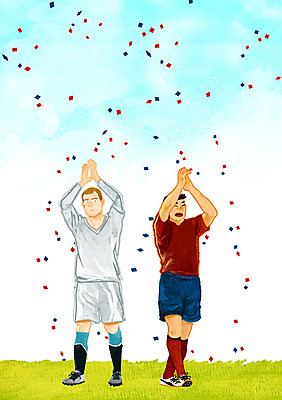 전신 PSD 남자 스포츠 유니폼 일러스트 응원 축구선수 운동선수 서기 사람 손짓 잔디 성인 두명 손들기 축구 경기장 자신감 축구장 박수 축구응원 열정 꽃가루 성인남자만 월드싸커 국내일러스트 식물 옷 감정 스포츠시설 모션 구기 가루 남자만 성인만 파일형식