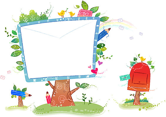 나무 식물 동물 배너 액자 백그라운드 무지개 잎 일러스트 조류 나뭇잎 봉투 편지봉투 프레임 액자틀 틀 사람없음 필기구 연필 우체통 편지 알림 편지지 국내일러스트 AI파일 자연요소 문구용품 학용품 파일형식 벡터