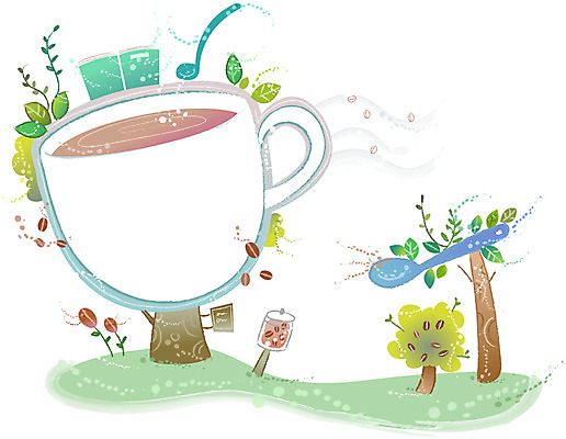 나무 식물 배너 커피 음료 액자 백그라운드 잎 일러스트 재료 나뭇잎 프레임 액자틀 틀 사람없음 책 숟가락 원두 차 커피잔 찻잔 알림 국내일러스트 AI파일 잔 수저 파일형식 벡터