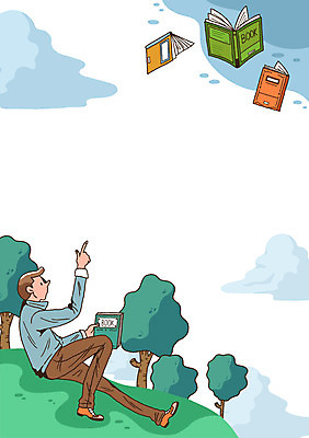 전신 PSD 나무 식물 구름 라이프스타일 교육 남자 여유 생각 일러스트 상상 하늘 한명 사람 앉기 초원 성인 취미 라이프 책 독서 가리킴 국내일러스트 자연요소 1 감정 모션 손짓 생활 파일형식