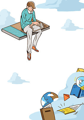 전신 PSD 구름 라이프스타일 교육 남자 생각 일러스트 전구 상상 하늘 아이디어 한명 사람 앉기 성인 취미 라이프 책 독서 국내일러스트 자연요소 1 컨셉 모션 생활 파일형식