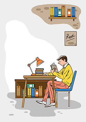 전신 PSD 라이프스타일 교육 남자 의자 일러스트 휴식 조명 선반 한명 사람 앉기 성인 취미 라이프 책 독서 스탠드 책상 서랍장 국내일러스트 1 가구 컨셉 모션 생활 파일형식