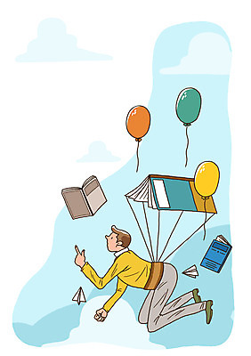 전신 PSD 구름 라이프스타일 교육 남자 생각 일러스트 상상 하늘 한명 사람 손짓 성인 취미 라이프 책 독서 비행 가리킴 종이비행기 낙하산 풍선 국내일러스트 자연요소 1 모션 생활 종이접기 파일형식