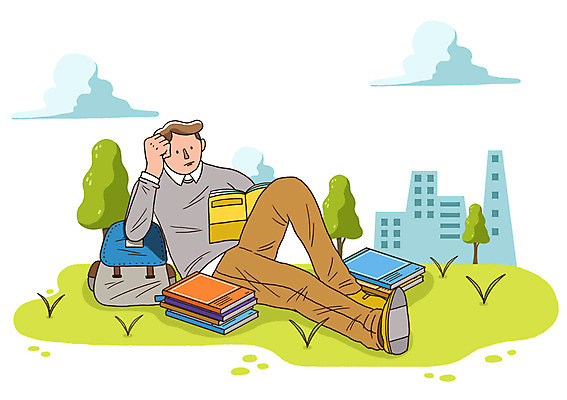 전신 PSD 나무 식물 라이프스타일 건축물 공원 교육 남자 가방 일러스트 한명 들기 사람 잔디 성인 취미 건물 라이프 책 독서 쌓기 기댐 풀 국내일러스트 1 잡화 공공시설 건축 모션 생활 파일형식