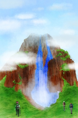 전신 PSD 나무 식물 모자 해외 계절 여자 남자 여행 백그라운드 가방 일러스트 지팡이 산 서기 사람 풍경 세명 여름 관광지 여름풍경 등산 폭포 안개 돌_바위 바위 등산객 휴양지 베네수엘라 국내일러스트 잡화 모션 자연 날씨 트래킹 장소 남아메리카 파일형식 여름_계절