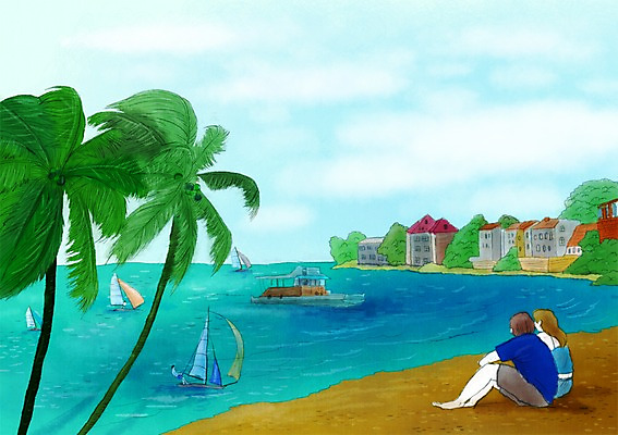 전신 PSD 나무 식물 해외 건축물 커플 계절 여자 남자 모래 바다 여행 백그라운드 요트 일러스트 사람 앉기 풍경 해변 두명 건물 여름 관광지 모래사장 야자수 여름풍경 휴양지 바베이도스 선박 국내일러스트 건축 수상교통 배_교통 관계 모션 장소 남아메리카 파일형식 여름_계절